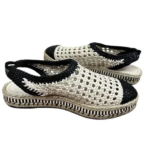 Tory Burch Dandy Woven Leather Slingback Espadrille Sandals Beach Resort Size 8 - Picture 3 of 9